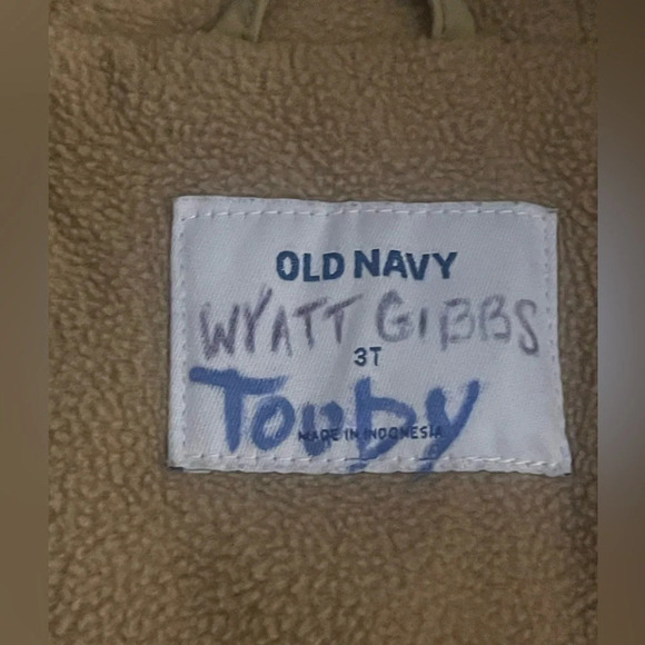 Old Navy Kid’s Military Tan Winter Hooded Fleece Lined Coat Size 3T - Picture 5 of 5